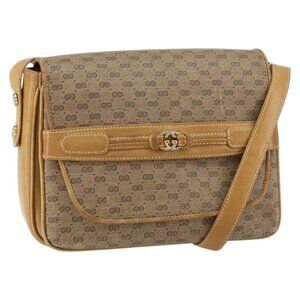 Authentic GUCCI Micro GG Supreme Shoulder Bag PVC Beige Gold